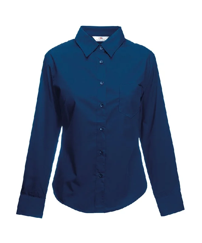 Navy - Ladyfit poplin long sleeve shirt Plaid T-Shirt Polka Dot Checkered