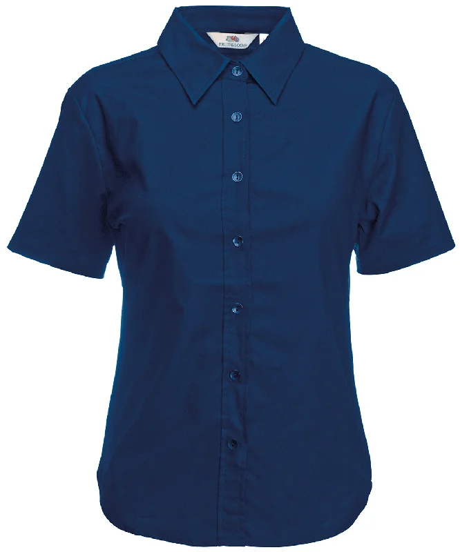 Navy - Women's Oxford short sleeve shirt Machine Wash Dry Clean Hand Wash