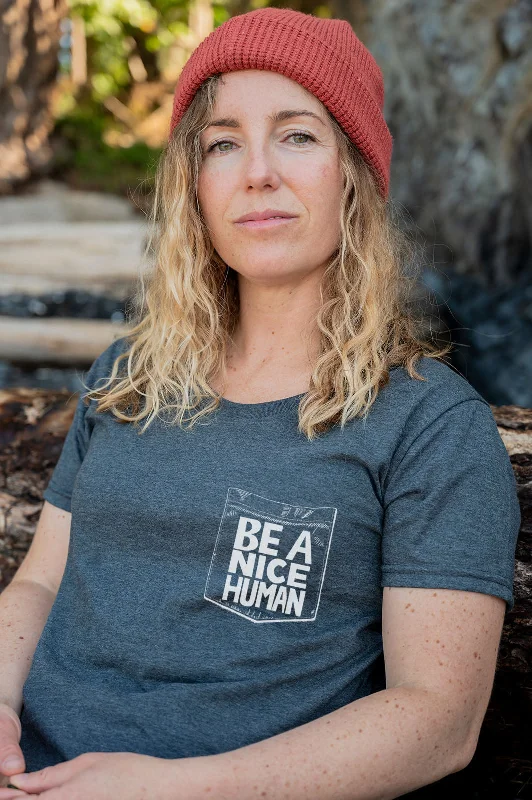 NICE HUMAN - Women's Eco Tee - Heather Charcoal Collared Crew Neck Turtle Neck