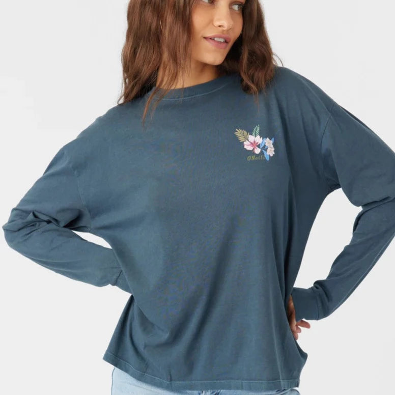 Oneill Longboard LS Women's Tee - Slate Knit Fabric Woven Fabric Fleece Fabric
