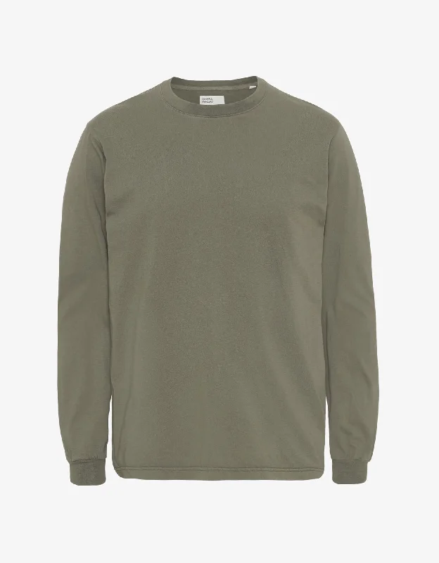 Oversized Organic LS T-shirt - Dusty Olive Ribbed Striped Patterned