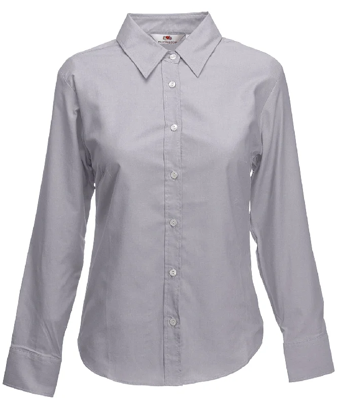Oxford Grey - Women's Oxford long sleeve shirt Collared Crew Neck Turtle Neck