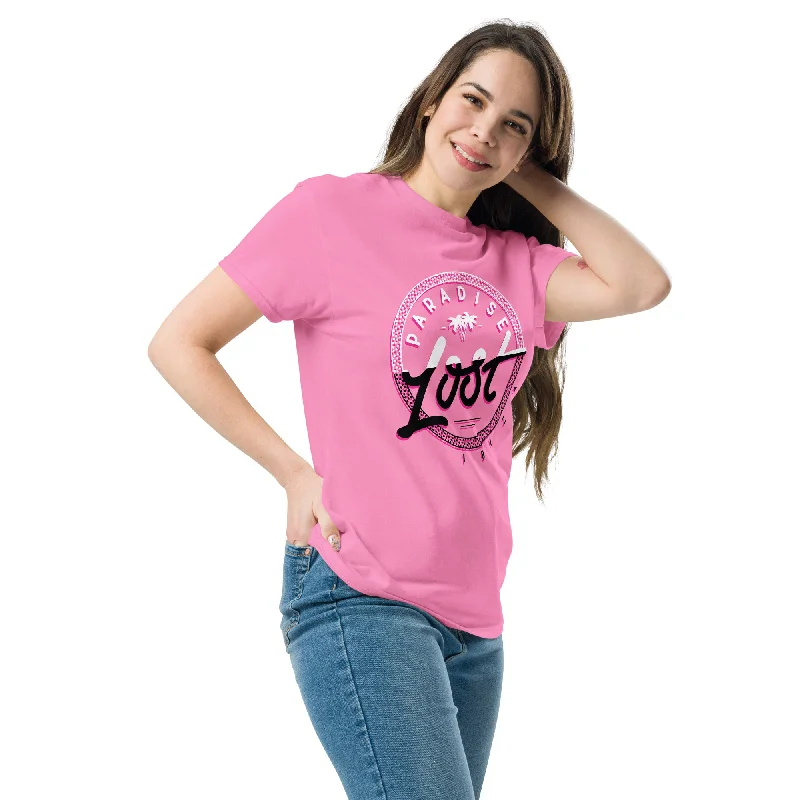 Paradise Lost Ibiza Women's T-shirt with Half Logo Beaded Sequined Faux Fur