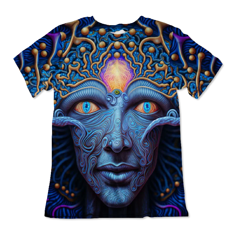 Psi~ Face All Over Print Unisex Tee Beaded Sequined Faux Fur