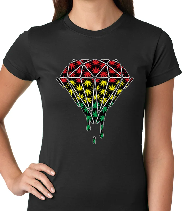Rasta Pot Leaf Diamond Girls T-shirt Ribbed T-Shirt High Neck Heavyweight