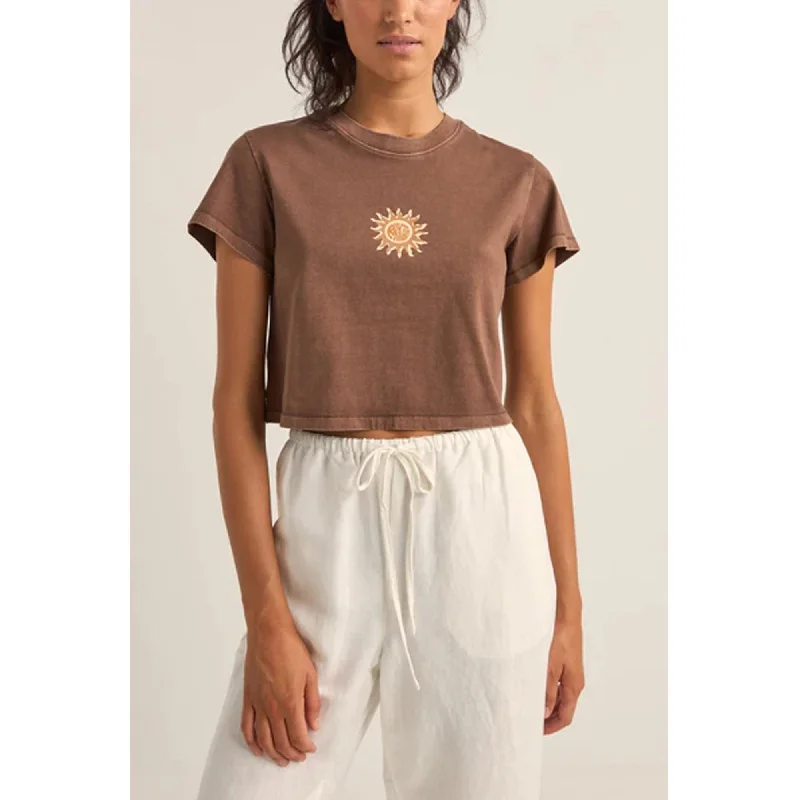 Rhythm Sunshine Crop Crew Women's S/S T-Shirt - Chocolate Plaid T-Shirt Polka Dot Checkered Rhythm Sunshine Crop Crew Women's S/S T-Shirt - Chocolate Plaid T-Shirt Polka Dot Checkered