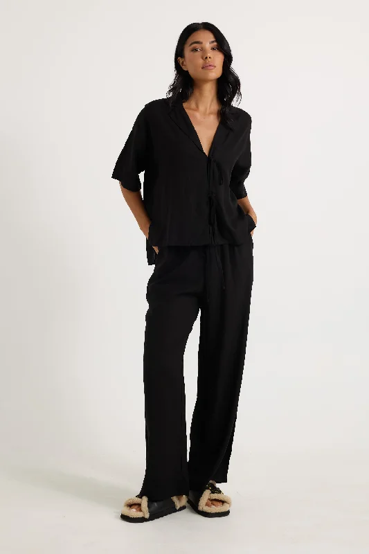 Santa Monica Shirt Black Spandex Blend Rayon Blend Denim Blend