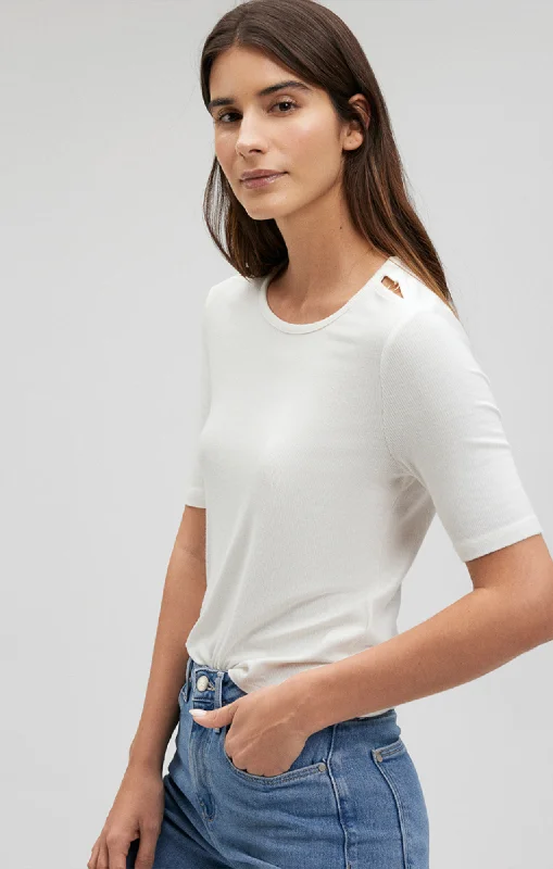 SHOULDER SLIT SHIRT IN ANTIQUE WHITE Solid Print Embellished