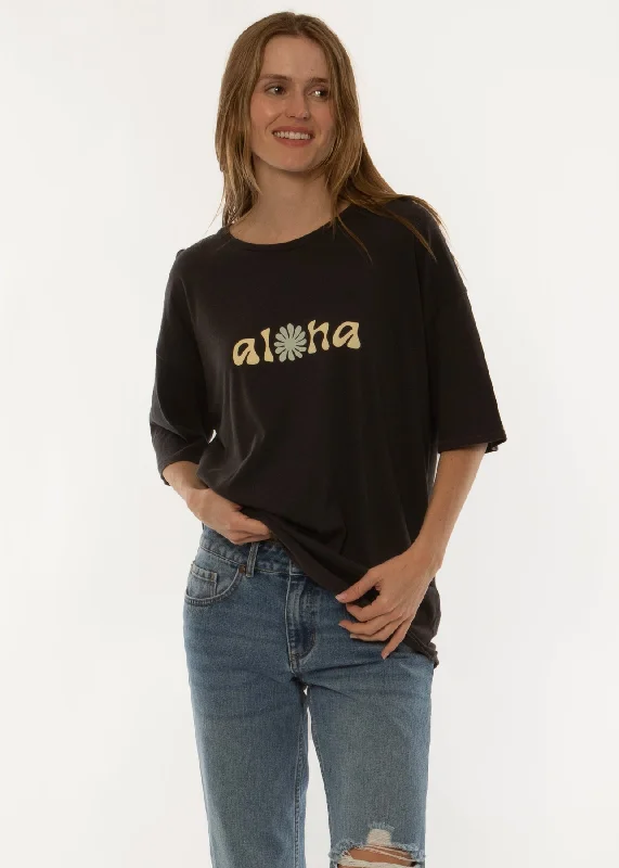 Sisstrevolution Aloha SS Knit Slouch Tee - Charcoal Print Jacquard Patchwork