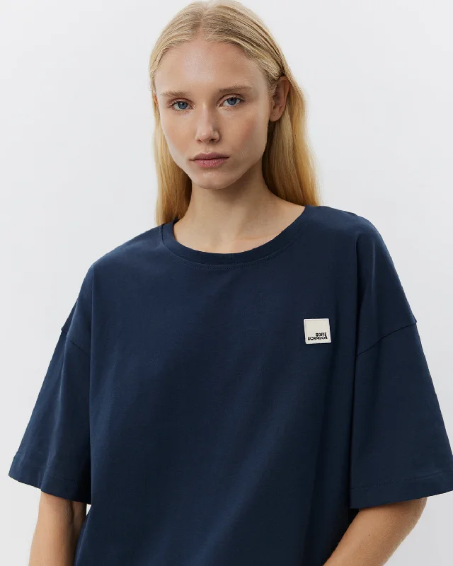 VERASW T-SHIRT - Navy Blue Hooded Caped Shawl Collar