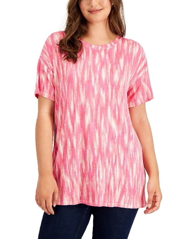 Style & Co Womens Drop Shoulder Printed T-Shirt Mesh Blend Leather Blend Suede Blend Style & Co Womens Drop Shoulder Printed T-Shirt Mesh Blend Leather Blend Suede Blend