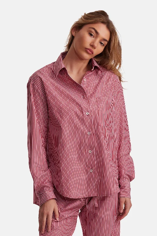 Lily Poplin Boyfriend Shirt Red/White Stripe Layered Multi-layer Single Layer