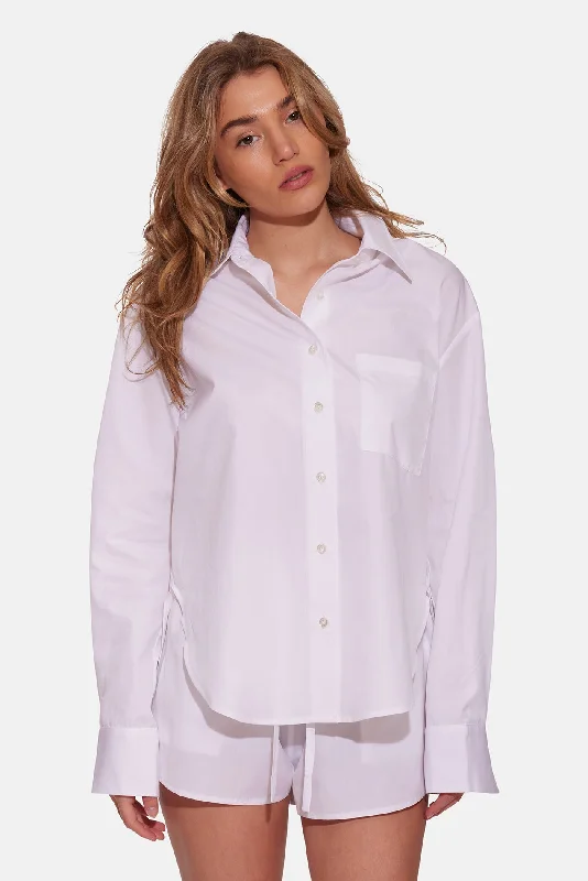 Lily Poplin Boyfriend Shirt White Striped Floral Plaid