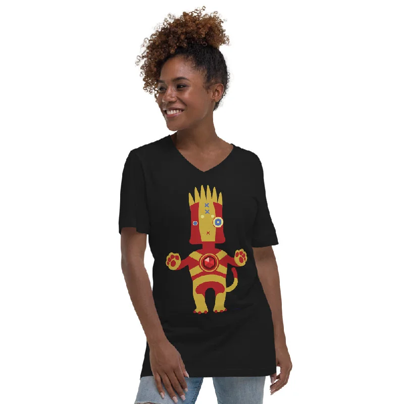 Ushkee Iron Man Unisex Short Sleeve V-Neck T-Shirt Asymmetrical Pockets Print
