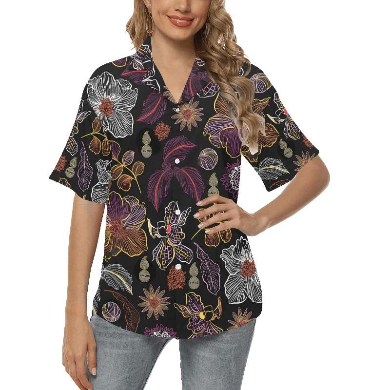 USAF AMMO Neon Flowers Leaves and Pisspot Womens Hawaiian Shirt Solid Color Striped Floral USAF AMMO Neon Flowers Leaves and Pisspot Womens Hawaiian Shirt Solid Color Striped Floral