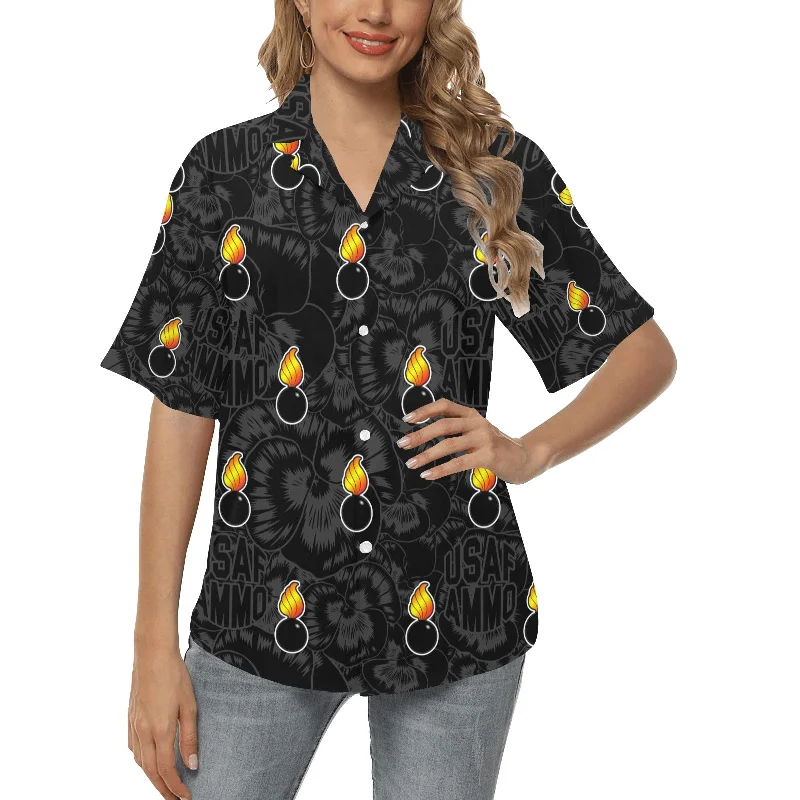USAF AMMO Pisspots All Over Subdued Background Womens Hawaiian Shirt Zippered Buttoned Snapped USAF AMMO Pisspots All Over Subdued Background Womens Hawaiian Shirt Zippered Buttoned Snapped