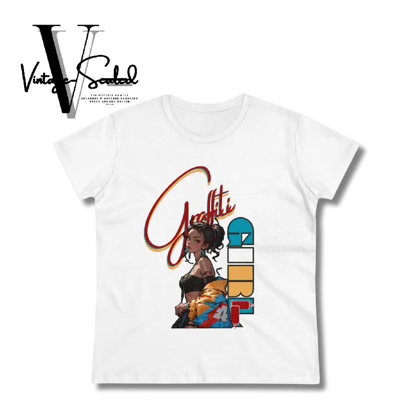 Vintage-Sealed "Graffitti Girl" China Apparel T-Shirts Short Sleeves| Brand New Women's Fashion Print Jacquard Patchwork Vintage-Sealed "Graffitti Girl" China Apparel T-Shirts Short Sleeves| Brand New Women's Fashion Print Jacquard Patchwork