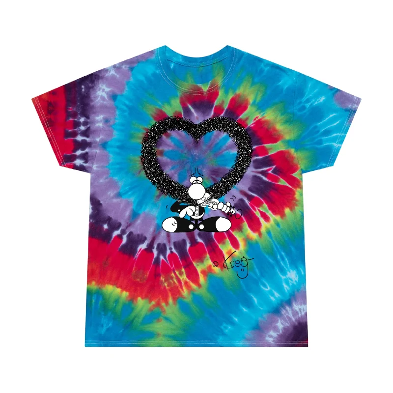 Violin Heart Mustache Tie-Dye Tee, Spiral Spandex Blend Rayon Blend Denim Blend