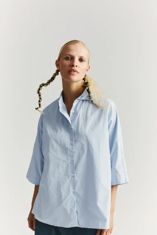 WAGA SHIRT - COT - SKY Notch Collar Peter Pan Collar Cowl Neck