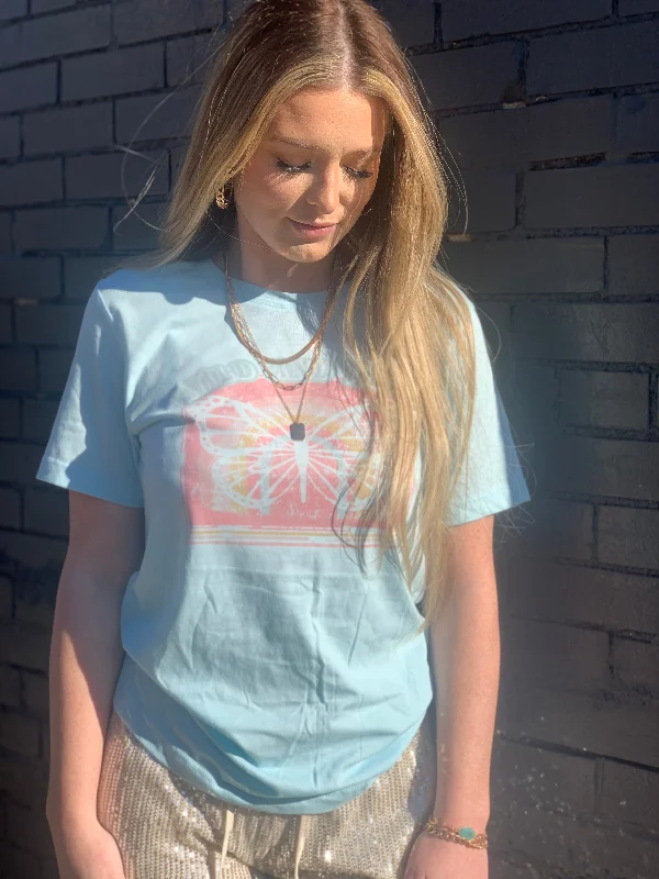 Wild And Free Butterfly graphic tee Collared Crew Neck Turtle Neck