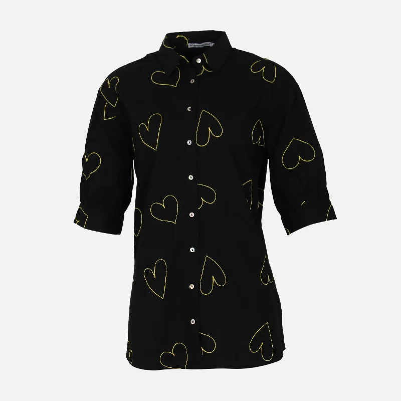 WOMEN EMBROIDERED SHIRT Collared Crew Neck Turtle Neck