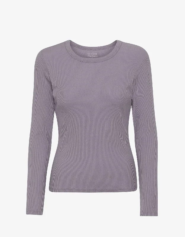 Women Organic Rib LS T-Shirt - Purple Haze Striped Floral Plaid