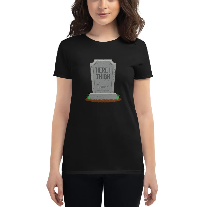 Women's Here I Thigh T-shirt Front Pockets Side Pockets Patch Pockets
