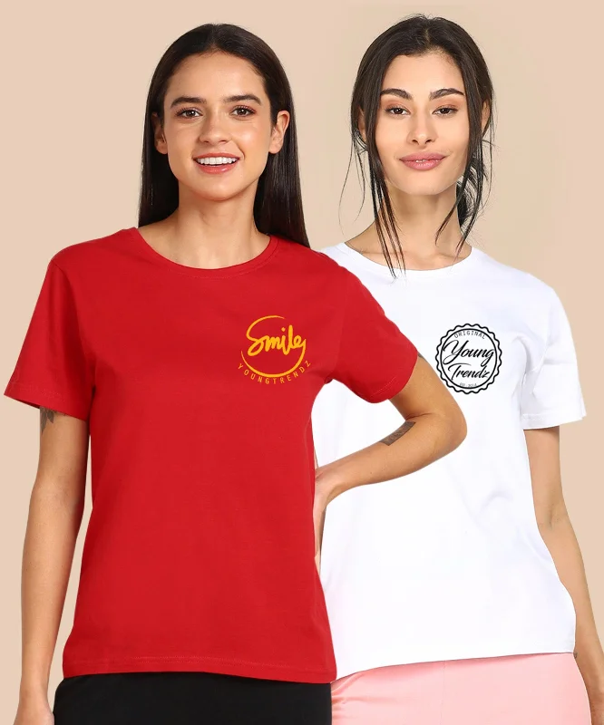 Womens Regular Fit  Combo Printed T Shirt Basic T-Shirt Crew Neck Short Sleeve