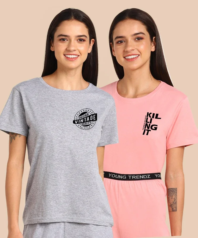 Womens Regular Fit  Combo Printed T Shirt Elasticated Padded Insulated