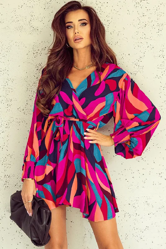 Belted Puff Sleeve Mini Dress Comfortable Smocked Mini Dress