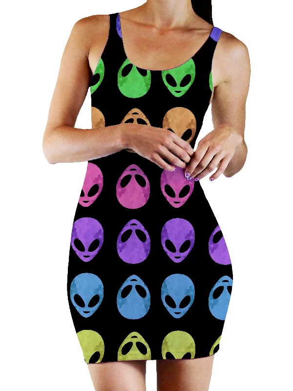Alien Pattern Bodycon Mini Dress Comfortable Zip-Up Mini Dress