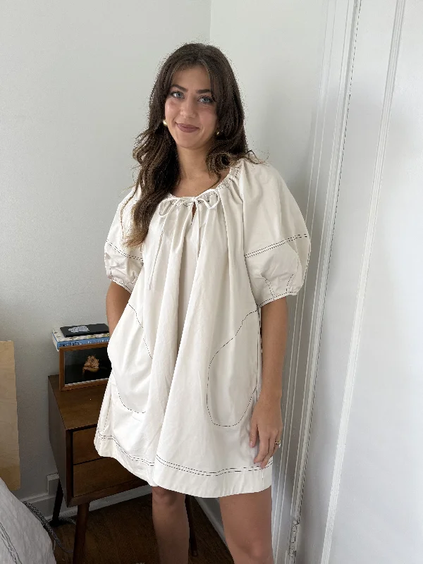 Aureum Lauren Cream Contrast Stitch Babydoll Mini Dress Elegant Satin Lace Mini Dress Aureum Lauren Cream Contrast Stitch Babydoll Mini Dress Elegant Satin Lace Mini Dress