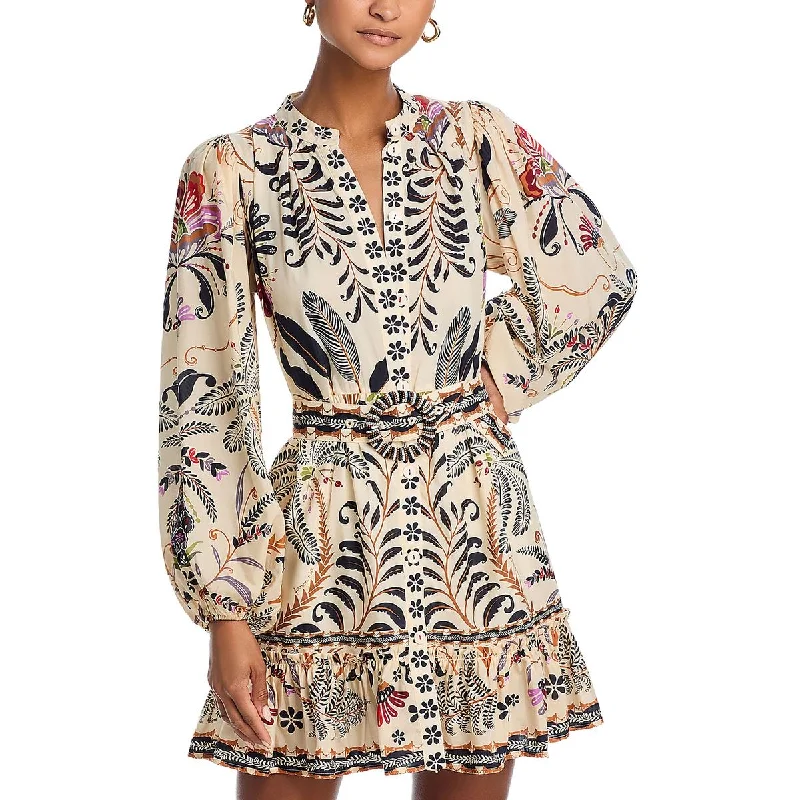 Womens Printed Button Up Mini Dress Cozy Satin Mini Dress
