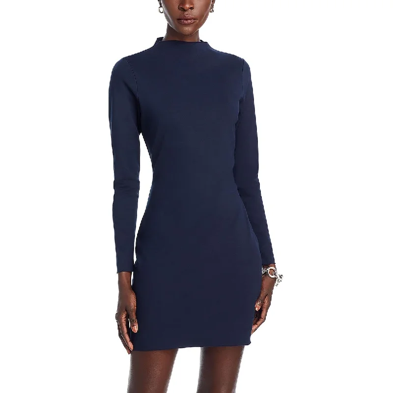 Womens Above knee Mock Neck Mini Dress Casual Button-Up Mini Dress