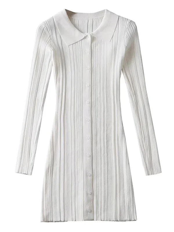 'Carly' Polo Buttoned Ribbed Mini Dress (3 Colors) Elegant Lace-Up Mini Dress