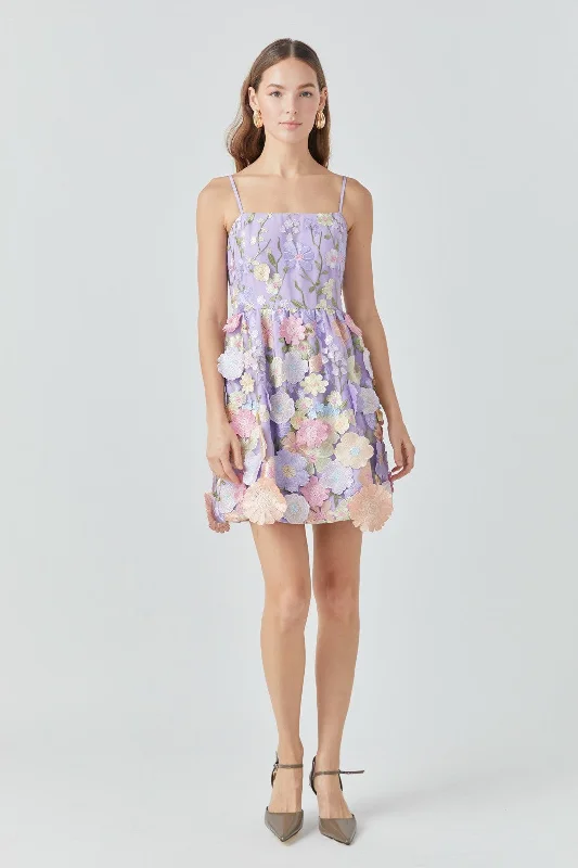 Endless Rose - Floral Embroidered Mini Dress Fashionable Button-Front Mini Dress