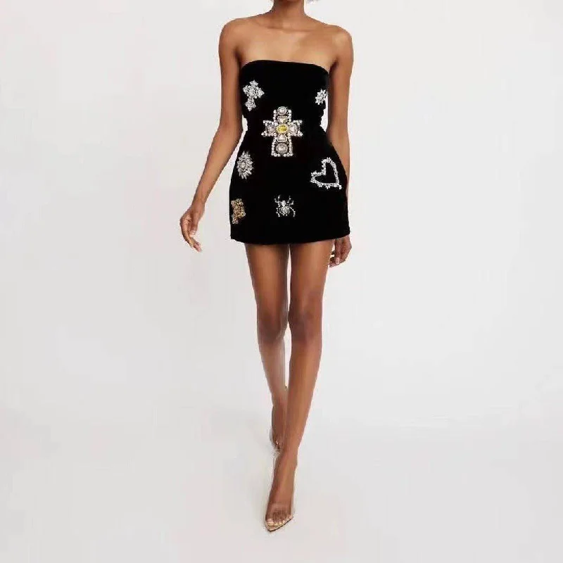 Gretchen Strapless Crystal Embellished Mini Dress Fashionable Mini Dress with Slits