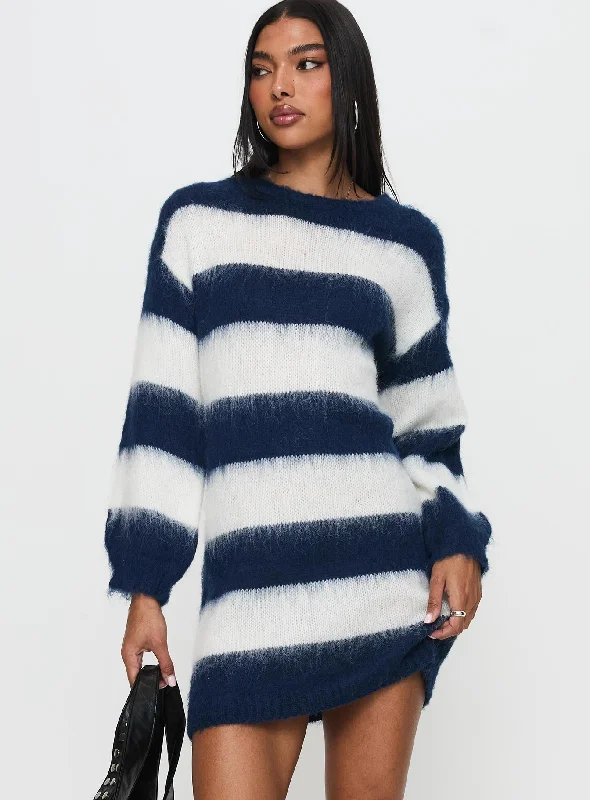 Iryna Long Sleeve Knit Mini Dress Navy / White Stripe Classic Black Mini Dress