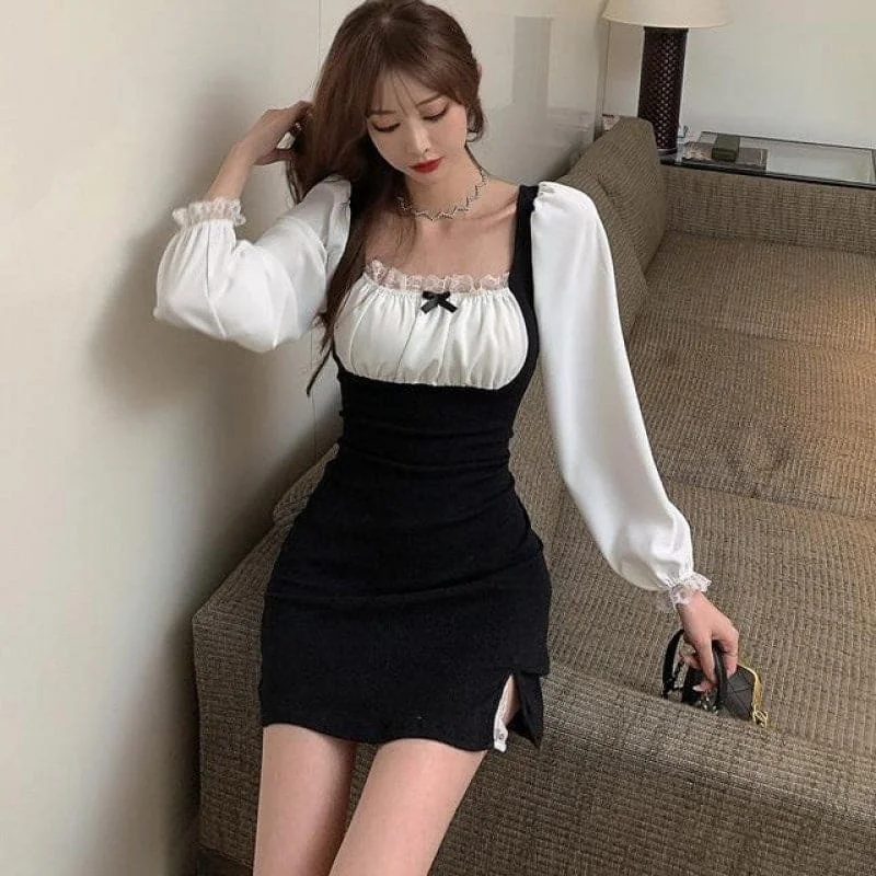 Korean Style Mini Dress Stylish Floral Print Mini Dress