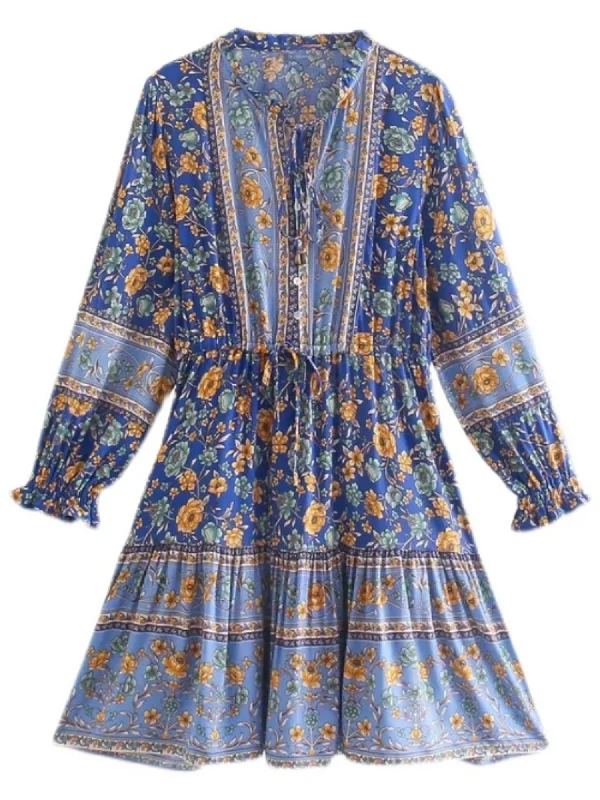 'Laney' Floral Printed Front Tied Mini Dress Comfortable Wrap Mini Dress