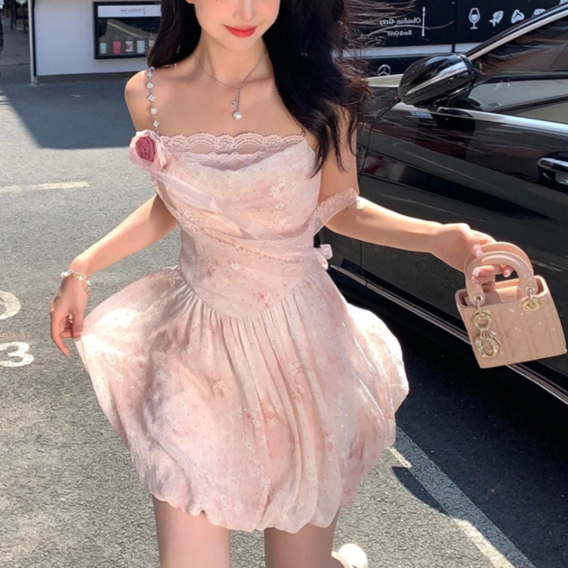 LIZAKOSHT - Elegant Sleeveless Strap Mini Dress Women Beach Style Lace Dress Even Party 2024 Summer Vintage One Piece Dress Korean Fashion Stylish Ruffle Mini Dress LIZAKOSHT - Elegant Sleeveless Strap Mini Dress Women Beach Style Lace Dress Even Party 2024 Summer Vintage One Piece Dress Korean Fashion Stylish Ruffle Mini Dress