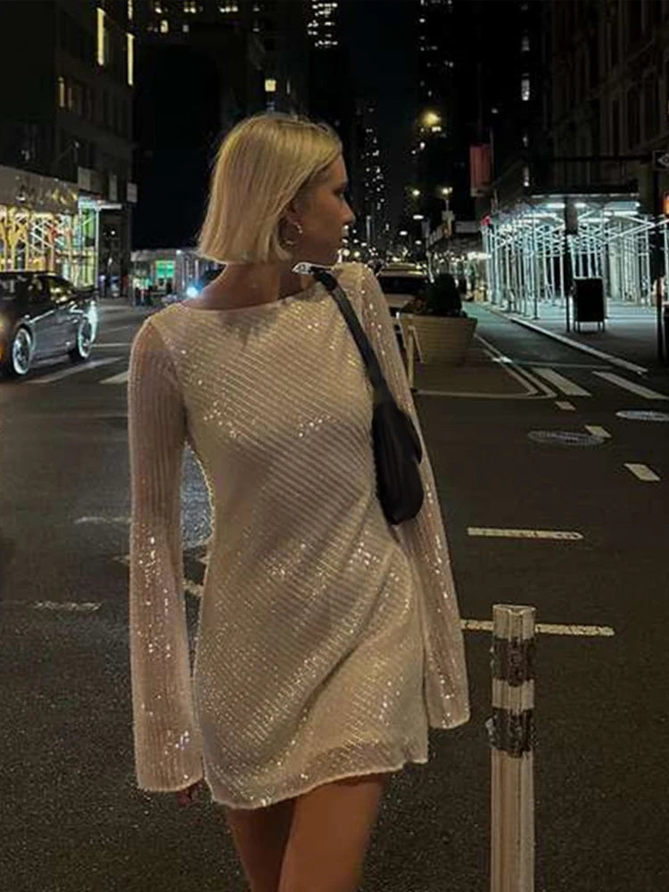 LIZAKOSHT - Women Sequins Evening Mini Dresses Y2K Sexy Backless Long Sleeve O Neck Lady Short Dress Elegant New Fashion Party Vestidos Elegant Velvet Mini Dress LIZAKOSHT - Women Sequins Evening Mini Dresses Y2K Sexy Backless Long Sleeve O Neck Lady Short Dress Elegant New Fashion Party Vestidos Elegant Velvet Mini Dress