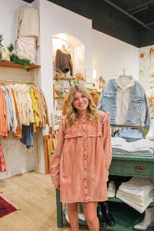 Dusty Rose Corduroy Mini Dress Chic Tropical Mini Dress
