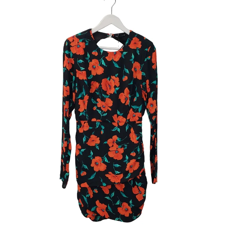 NWT Zara Floral Open Back Side Ruched Mini Dress Size M/L Trendy Lace Mini Dress