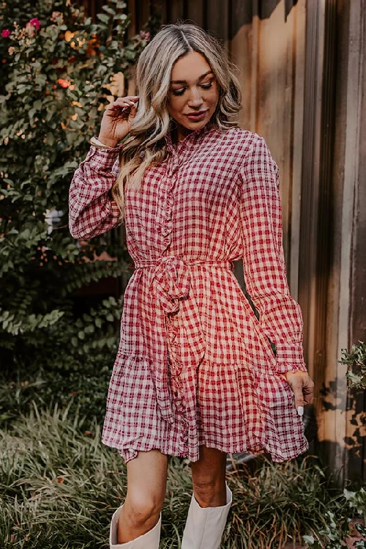 Orchard Stroll Plaid Mini Dress Comfortable One-Shoulder Mini Dress