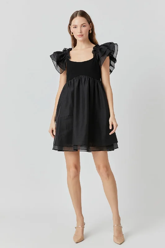 Endless Rose - Organza Sleeve Mini Dress Stylish Ruffle Mini Dress