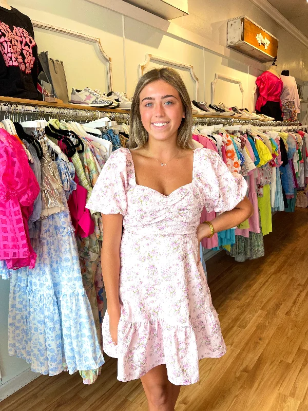 Pink Textured Floral Mini Dress Elegant Lace Mini Dress