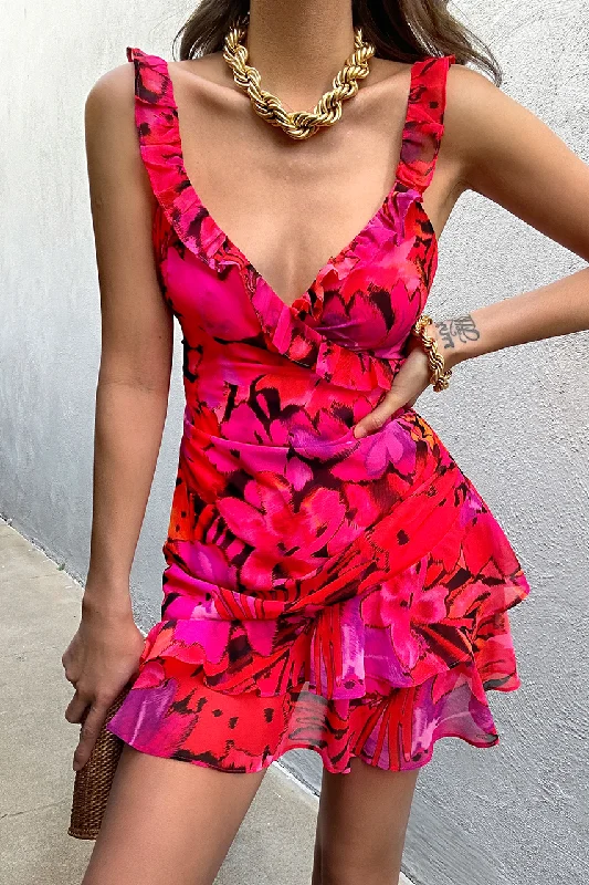 ROMELLY MINI DRESS - PINK FLORAL Comfortable Fit-and-Flare Mini Dress