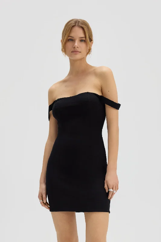 Saint Body Mini Dress With Open Shoulders Black Fashionable Button-Front Mini Dress