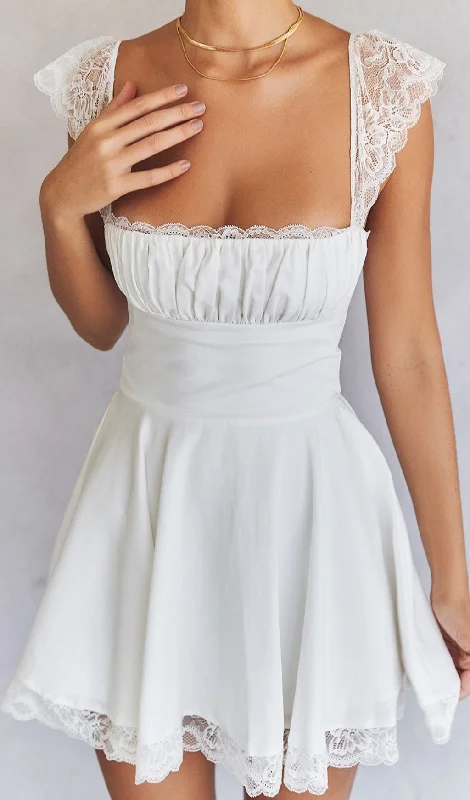 SATIN  LACE MINI DRESS IN WHITE Chic Halter Mini Dress